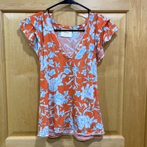 Maeve by anthropology orange floral top sz x-small